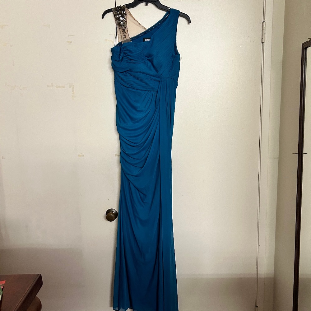 Turquoise Jeweled Adrianna Papell Evening Gown